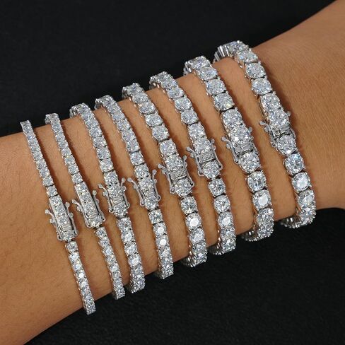 Moissanite Tennis Bracelet for Women & Men, 925 Sterling Silver 18K White Gold Plated, D Color VVS1, Sparkling Diamond Tennis Chain, Luxury Jewelry Gift with GRA Certificate in Saudi Arabia