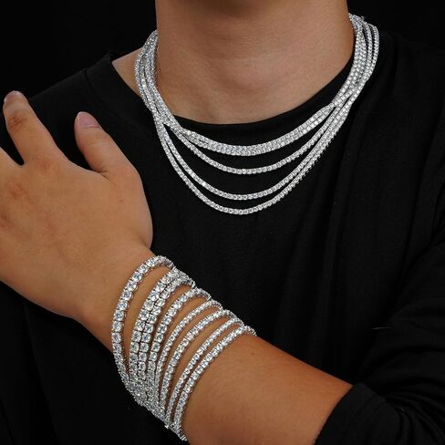 Moissanite Tennis Bracelet for Women & Men, 925 Sterling Silver 18K White Gold Plated, D Color VVS1, Sparkling Diamond Tennis Chain, Luxury Jewelry Gift with GRA Certificate in Saudi Arabia