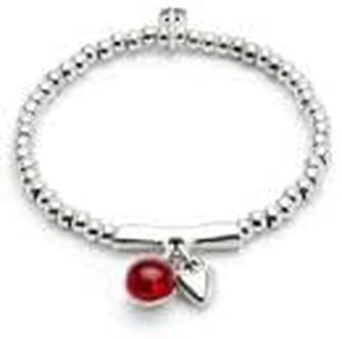 UNOde50 Sterling Silver-Plated Beaded Bracelet with Red Murano Glass Heart Charm, Sterling Silver-Plated, Ser Fascinante Collection in Saudi Arabia