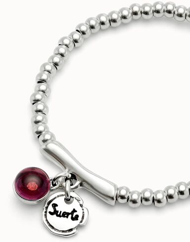 UNOde50 Sterling Silver-Plated Beaded Bracelet with Red Murano Glass Heart Charm, Sterling Silver-Plated, Ser Fascinante Collection in Saudi Arabia