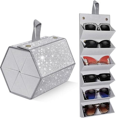 Yivaiks Bling النظارات الشمسية المنظم للنساء كريستال أحجار الراين حامل النظارات الشمسية تعليق الجدار 6-وضع النظارات لنظارات متعددة in Kuwait