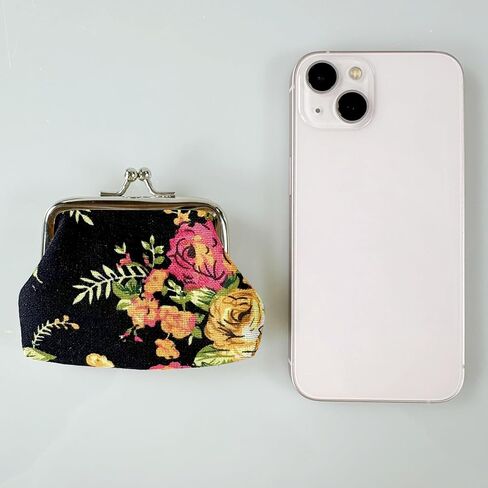 1pc Black Mini Coin Purse, Fabric Rose Flower Buckle Cute Small Wallet in Saudi Arabia