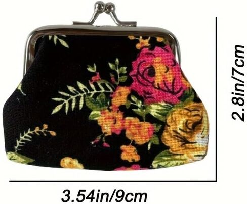 1pc Black Mini Coin Purse, Fabric Rose Flower Buckle Cute Small Wallet in Saudi Arabia