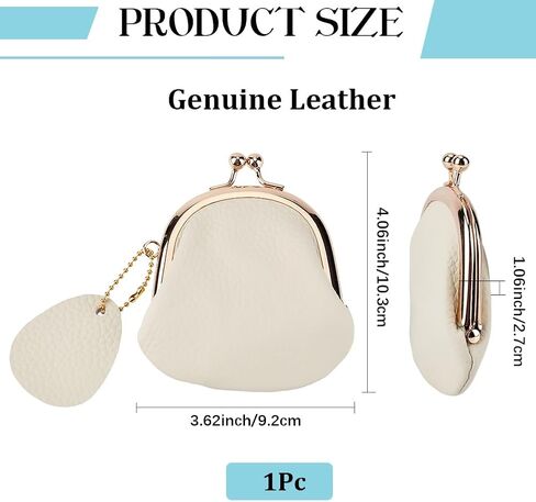 Mini Genuine Leather Kiss Lock Coin Purse Pouch Retro Handmade Cowhide Leather Change Holder Wallet Compact Ladieds Coin Wallet for Women Jewelry Earphones Money Organizer(White) in Saudi Arabia