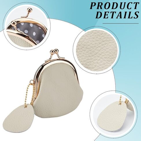 Mini Genuine Leather Kiss Lock Coin Purse Pouch Retro Handmade Cowhide Leather Change Holder Wallet Compact Ladieds Coin Wallet for Women Jewelry Earphones Money Organizer(White) in Saudi Arabia