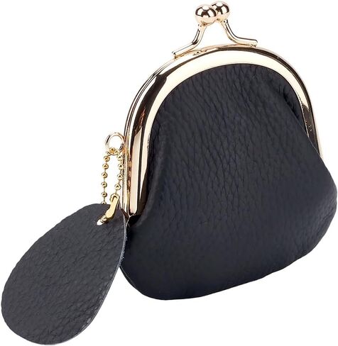 Mini Genuine Leather Kiss Lock Coin Purse Pouch Retro Handmade Cowhide Leather Change Holder Wallet Compact Ladieds Coin Wallet for Women Jewelry Earphones Money Organizer(White) in Saudi Arabia