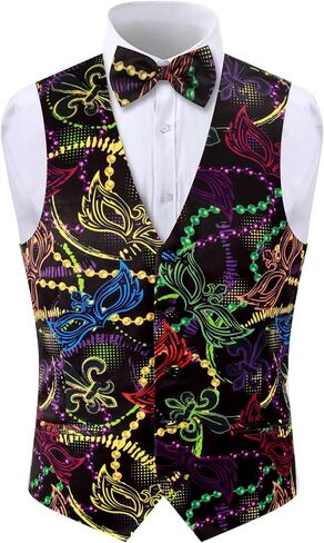 Roseelf Mens Holiday Waistcoat V-Neck Suit Vest with Bowtie in Saudi Arabia