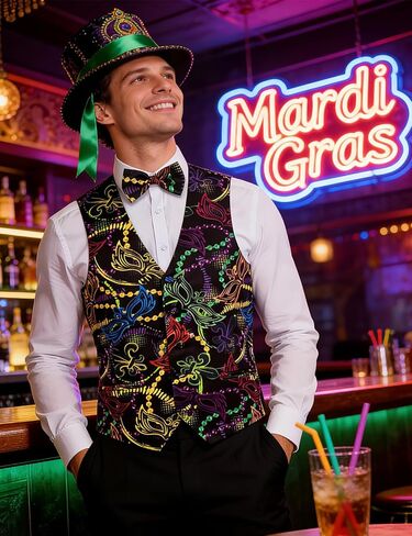Roseelf Mens Holiday Waistcoat V-Neck Suit Vest with Bowtie in Saudi Arabia