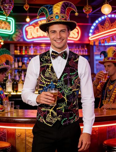 Roseelf Mens Holiday Waistcoat V-Neck Suit Vest with Bowtie in Saudi Arabia