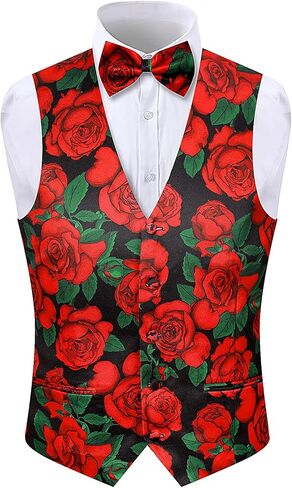 Roseelf Mens Holiday Waistcoat V-Neck Suit Vest with Bowtie in Saudi Arabia