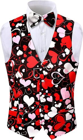 Roseelf Mens Holiday Waistcoat V-Neck Suit Vest with Bowtie in Saudi Arabia