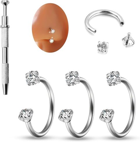 HUASAI Horseshoe Nose Ring for Women 20G Titanium Steel Double Gem Nose Rings Gold Cartilage Helix Earring Labret Lip Piercing Jewelry Small Hoop in Saudi Arabia
