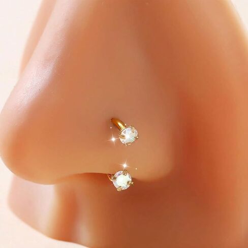 HUASAI Horseshoe Nose Ring for Women 20G Titanium Steel Double Gem Nose Rings Gold Cartilage Helix Earring Labret Lip Piercing Jewelry Small Hoop in Saudi Arabia