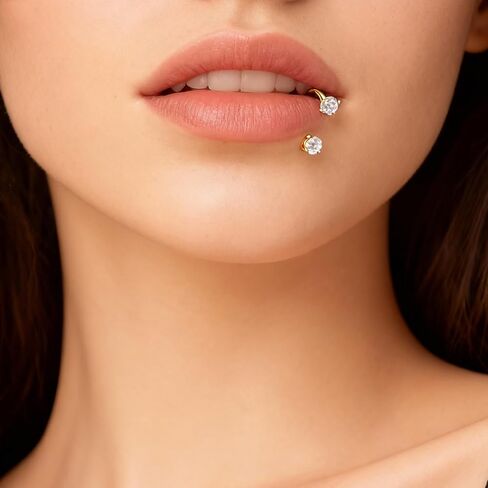 HUASAI Horseshoe Nose Ring for Women 20G Titanium Steel Double Gem Nose Rings Gold Cartilage Helix Earring Labret Lip Piercing Jewelry Small Hoop in Saudi Arabia