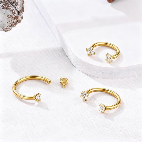 HUASAI Horseshoe Nose Ring for Women 20G Titanium Steel Double Gem Nose Rings Gold Cartilage Helix Earring Labret Lip Piercing Jewelry Small Hoop in Saudi Arabia