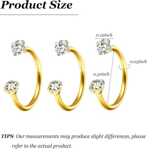 HUASAI Horseshoe Nose Ring for Women 20G Titanium Steel Double Gem Nose Rings Gold Cartilage Helix Earring Labret Lip Piercing Jewelry Small Hoop in Saudi Arabia