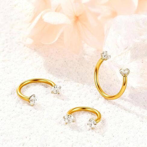HUASAI Horseshoe Nose Ring for Women 20G Titanium Steel Double Gem Nose Rings Gold Cartilage Helix Earring Labret Lip Piercing Jewelry Small Hoop in Saudi Arabia