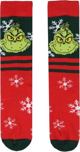 Seuss The Grinch للرجال Grinch Face Snowflake مع جوارب مخططة للبالغين لمنتصف الساق تناسب مقاس الحذاء 8-12 in Kuwait