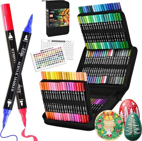 60 Colors Acrylic Paint Markers, Automatic Ink Control System with Soft Brush Tip for Rock Painting, Canvas, Wood, Glass, Metal, Ceramic, Calligraphy, Card Making, DIY Crafts in Kuwait