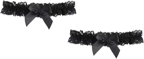 2pc Black Garter Belt with Bowknot, Bridal for Bride Classic Handmade Stretch Toss Party Accessories for Women Girls in Saudi Arabia