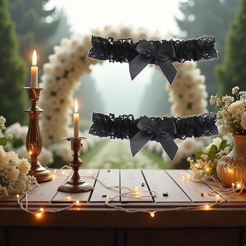 2pc Black Garter Belt with Bowknot, Bridal for Bride Classic Handmade Stretch Toss Party Accessories for Women Girls in Saudi Arabia