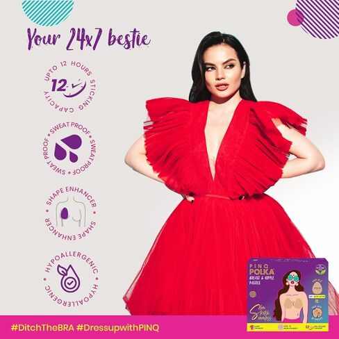 فطائر اللحم بشريط رفع الثدي من PINQ POLKA - 3 أزواج من شريط لاصق غير مرئي للثدي المترهل و10 أغطية للحلمات غير الملحومة in Kuwait