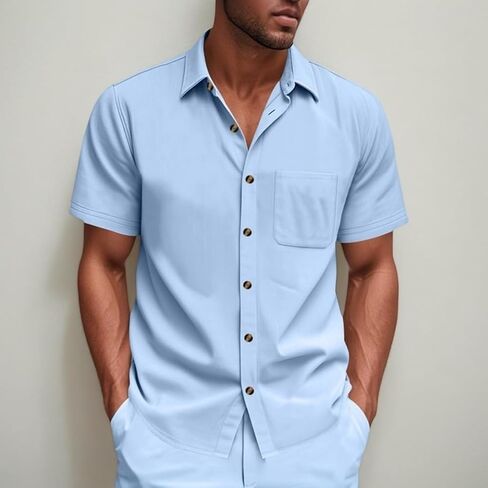 Men's Button Down Shirts Hawaiian Short Sleeve Shirt Summer Beach Vacation Wedding Shirts with Pocket in Saudi Arabia