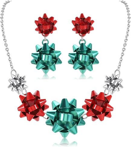 Christmas Necklaces Earrings Set For Women Statement Xmas Gift Bow Collar Necklace Drop Dangle Earrings Set Holiday Jewelry Gift in Saudi Arabia