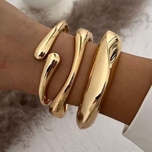 Chunky Gold Bangles Bracelets Earrings Set For Women, Statement Coordination of Twisted Hinged Stackable Bangle Bracelet and Chunky Earrings, Ideal Jewelry Gifts 18K Gold Plated in Saudi Arabia