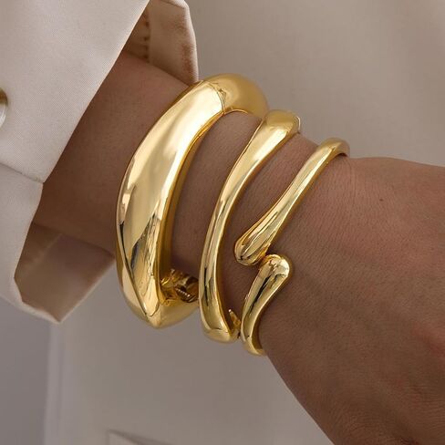Chunky Gold Bangles Bracelets Earrings Set For Women, Statement Coordination of Twisted Hinged Stackable Bangle Bracelet and Chunky Earrings, Ideal Jewelry Gifts 18K Gold Plated in Saudi Arabia