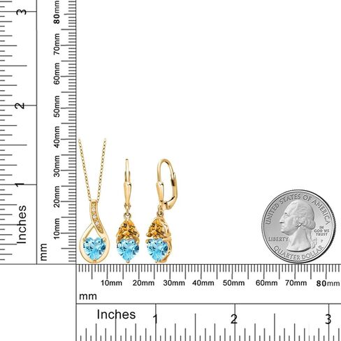 مجموعة أقراط متدلية من الذهب الأصفر المطلي بالذهب الأصفر عيار 18 قيراط من Gem Stone King والتوباز الأزرق السويسري والسترين الأصفر للنساء (4.22 قيراط، حجر بخت شهر نوفمبر، مع سلسلة 18 بوصة) in Kuwait