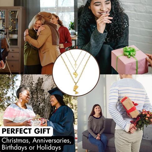 14k Yellow Gold Together Ankh Africa Map Nefertiti Necklace For Women - 925 Sterling Silver Set 3pcs Nefertiti Pendant Jewelry Queen Nefertiti Jewelry Egyptian Chain Necklace in Saudi Arabia