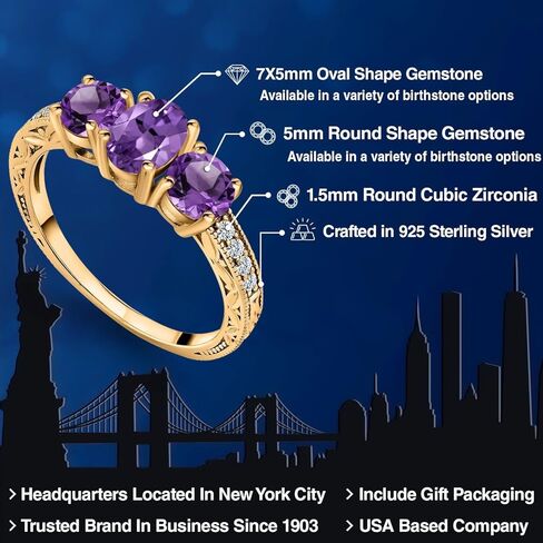 خاتم Gem Stone King 1.77 قيراط من الفضة المطلية بالذهب الأصفر عيار 18 قيراط مصنوع من الزركونيا in Kuwait