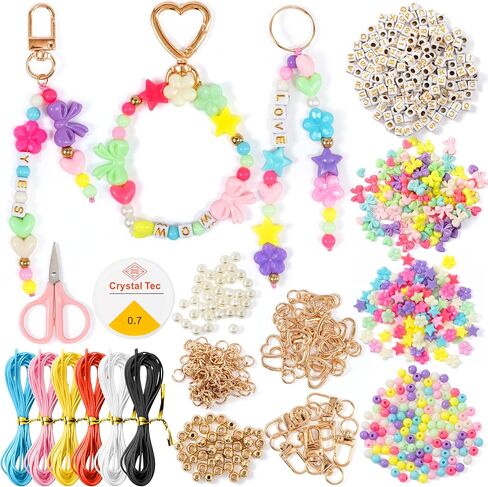 مجموعة صنع سلسلة المفاتيح DIY من WATINC مع أدوات - 778 قطعة لصنع المجوهرات مع السحر، والخرز الأبجدية، وحلقات المفاتيح، ومشابك القلب الذهبية، ومقص لصنع سحر الحقائب، وأساور الصداقة، وهدايا المجوهرات للمراهقين in Saudi Arabia
