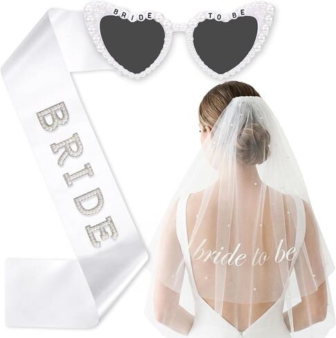 Pearl Bride to Be Heart Sunglasses Bride Sash and Veil for Bachelorette Gift Wedding Bachelorette Party Accessories in Saudi Arabia