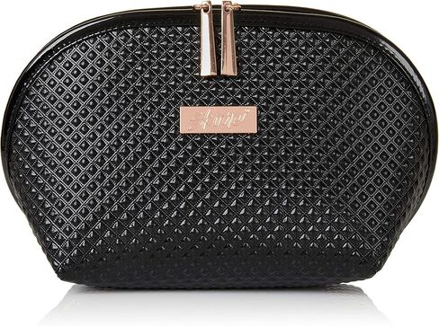 حقيبة مكياج Skone Luxury Designer - منظم مستحضرات التجميل الأنيق المصنوع من الجلد الحاصل على براءة اختراع مع سحاب ذهبي وردي، مناسب للسفر، مقاوم للماء، متين ولم يتم الإساءة إلى الحيوانات لأساسيات التجميل وإكسسواراته، أسود in Kuwait
