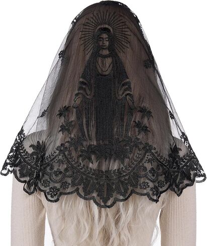 Bozidol Veils for Church Catholic, D Shaped Virgin Mary Floral Lace Mantilla Chapel Veils Latin Mass Head Coverings for Women in Saudi Arabia