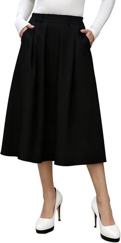 FARORO Midi Skirts for Women High Waist Floral Print Pleated A-Line Skirt with Pockets Work Casual in Saudi Arabia