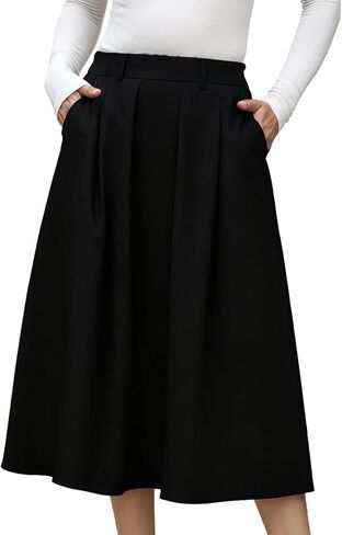 FARORO Midi Skirts for Women High Waist Floral Print Pleated A-Line Skirt with Pockets Work Casual in Saudi Arabia