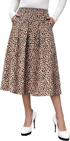 FARORO Midi Skirts for Women High Waist Floral Print Pleated A-Line Skirt with Pockets Work Casual in Saudi Arabia