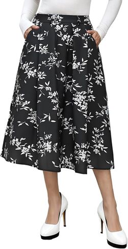 FARORO Midi Skirts for Women High Waist Floral Print Pleated A-Line Skirt with Pockets Work Casual in Saudi Arabia