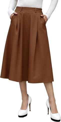 FARORO Midi Skirts for Women High Waist Floral Print Pleated A-Line Skirt with Pockets Work Casual in Saudi Arabia