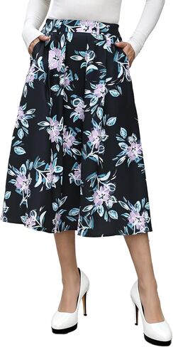 FARORO Midi Skirts for Women High Waist Floral Print Pleated A-Line Skirt with Pockets Work Casual in Saudi Arabia