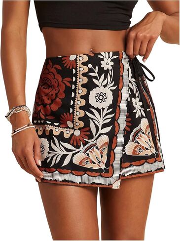 Women's Floral Graphic Skirt Shorts Drawstring Waist Tropical Boho Wrap Skorts in Saudi Arabia