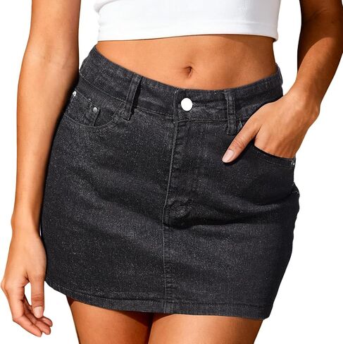 Women's Denim Skirt Mini Low Waisted Jean Skirt Y2K Casual Stretchy Cute Skirts with Pockets in Kuwait
