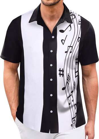 Hawaiian Shirt for Men Sleeves Printed Casual Button Down Summer Beach Dress Shirts in Kuwait