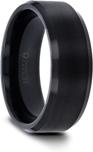 Elise Tungsten Ring Black Tungsten Wedding Ring Band with Polished Beveled Edges and Brush Finished Center - 4mm 6mm 7mm 8mm 10mm in Saudi Arabia