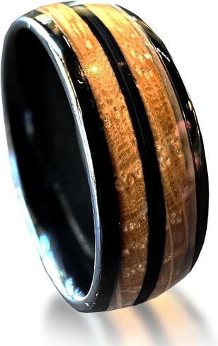 BW James Jewelers "The Blue Grass Kentucky Bourbon Whiskey Barrel Black Ceramic Ring - Handcrafted Men's Wedding Band with Wood Inlay - Polished Finish Engagement Anniversary Promise Band Sizes 7-16 in Saudi Arabia