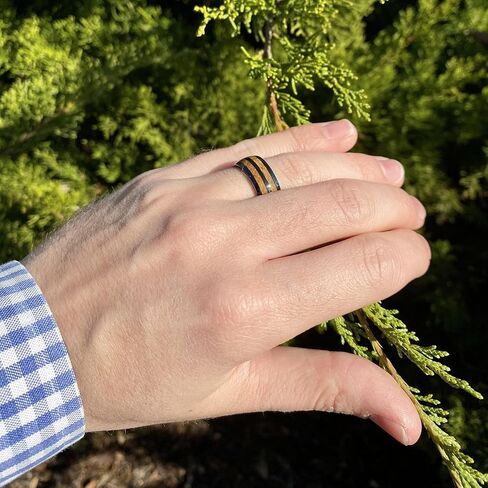 BW James Jewelers "The Blue Grass Kentucky Bourbon Whiskey Barrel Black Ceramic Ring - Handcrafted Men's Wedding Band with Wood Inlay - Polished Finish Engagement Anniversary Promise Band Sizes 7-16 in Saudi Arabia