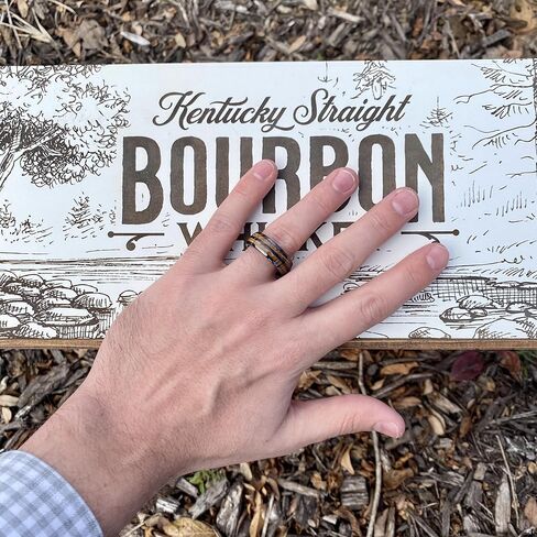 BW James Jewelers "The Blue Grass Kentucky Bourbon Whiskey Barrel Black Ceramic Ring - Handcrafted Men's Wedding Band with Wood Inlay - Polished Finish Engagement Anniversary Promise Band Sizes 7-16 in Saudi Arabia